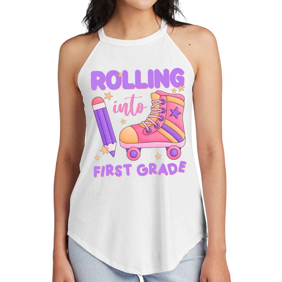 Rolling Into First Grade Cute Women's Perfect Tri Rocker Tank