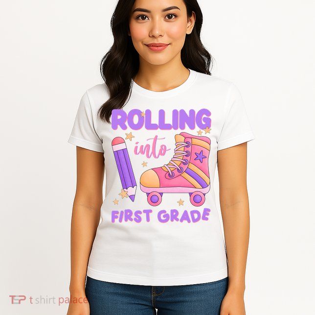 Rolling Into First Grade Cute Womens T-Shirt