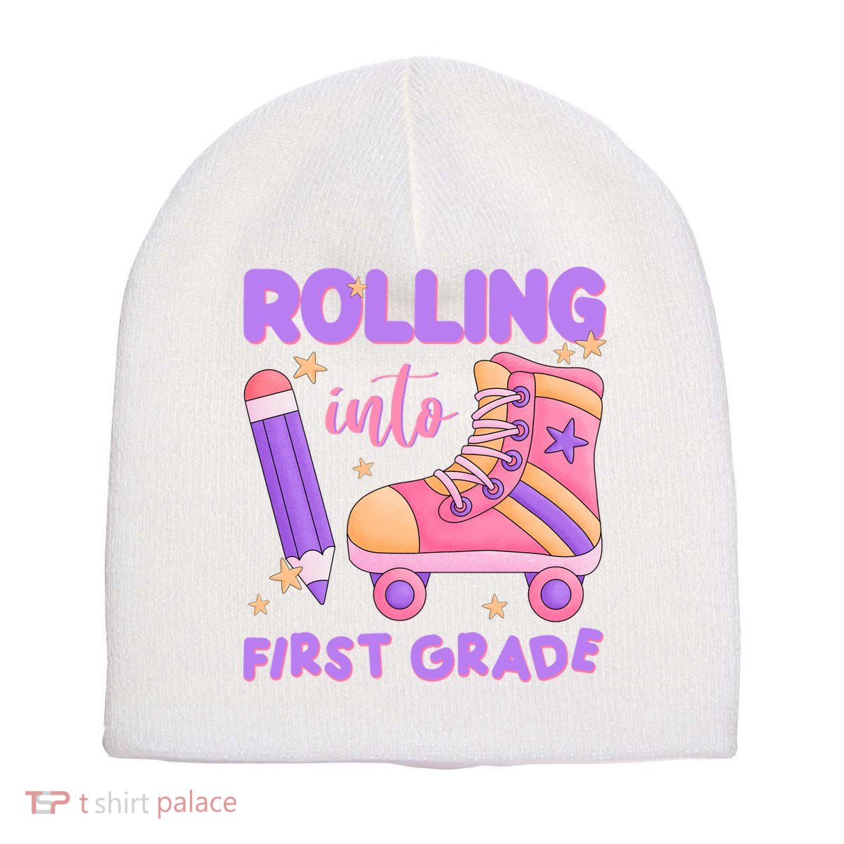Rolling Into First Grade Cute Short Acrylic Beanie