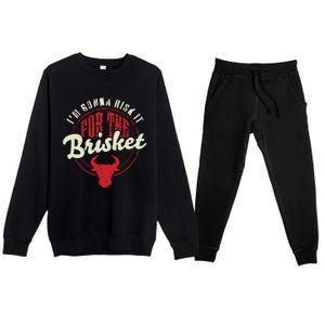 RISK IT FOR THE BRISKET Funny Meat Smoker Barbecue Chef BBQ Premium Crewneck Sweatsuit Set