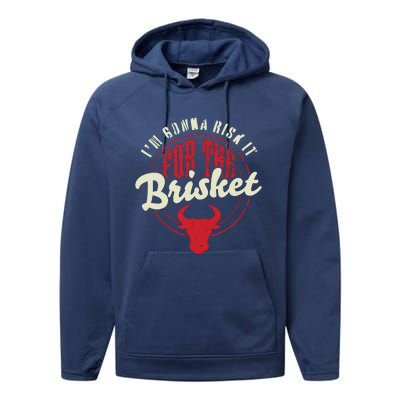 RISK IT FOR THE BRISKET Funny Meat Smoker Barbecue Chef BBQ Performance Fleece Hoodie