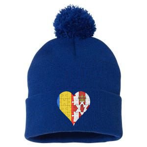 Roian Irish Flag Heart Gift Pom Pom 12in Knit Beanie