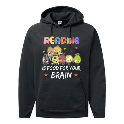 Reading Is Food For Your Brain Childrens Books Performance Fleece Hoodie