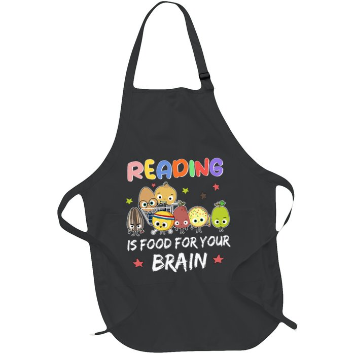 Reading Is Food For Your Brain Childrens Books Full-Length Apron With Pockets