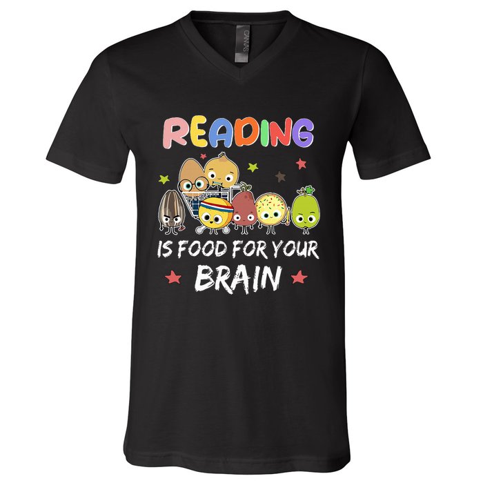 Reading Is Food For Your Brain Childrens Books V-Neck T-Shirt