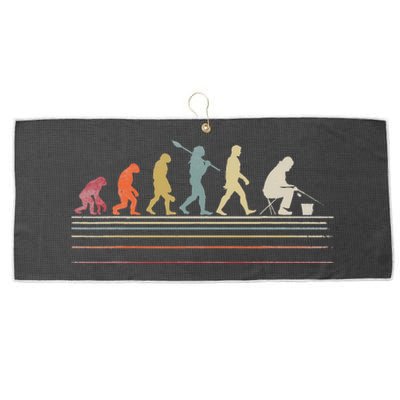 retro Ice Fishing Retro Style Evolution Of Man Large Microfiber Waffle Golf Towel