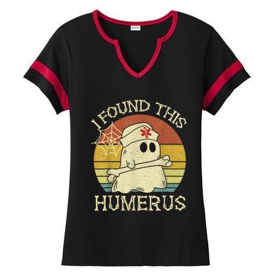 Retro I Found This Humerus Halloween Ghost Nurse Humorous Ladies Halftime Notch Neck Tee