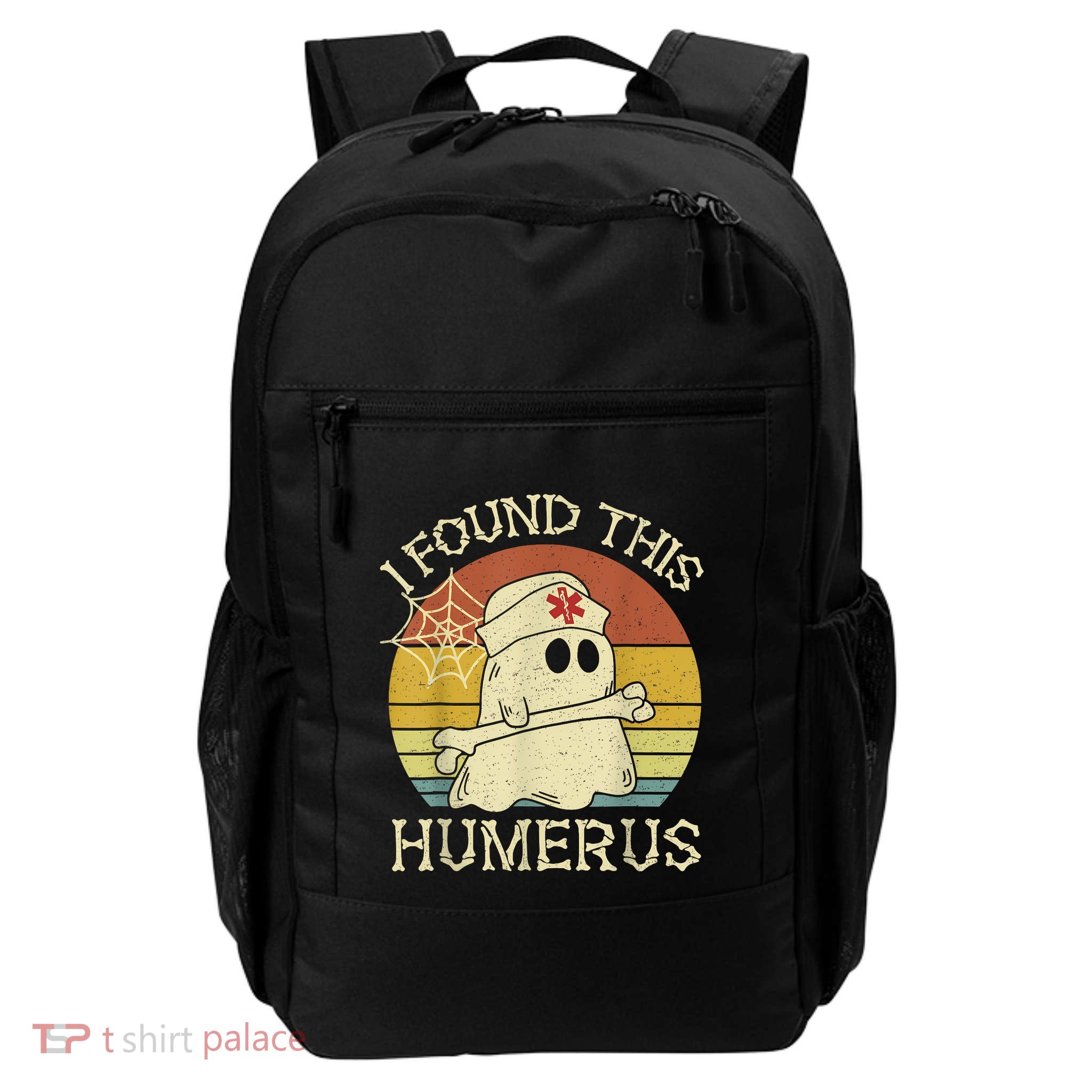 Retro I Found This Humerus Halloween Ghost Nurse Humorous Daily Commute Backpack