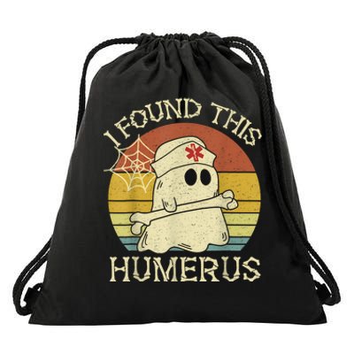 Retro I Found This Humerus Halloween Ghost Nurse Humorous Drawstring Bag