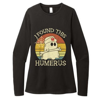 Retro I Found This Humerus Halloween Ghost Nurse Humorous Womens CVC Long Sleeve Shirt