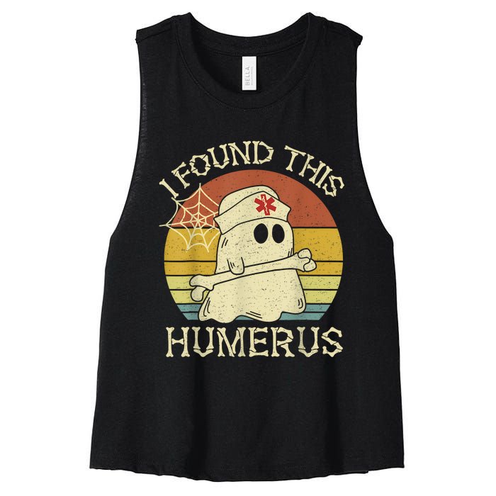 Retro I Found This Humerus Halloween Ghost Nurse Humorous Women's Racerback Cropped Tank