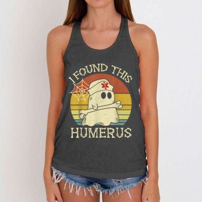 Retro I Found This Humerus Halloween Ghost Nurse Humorous Women's Knotted Racerback Tank