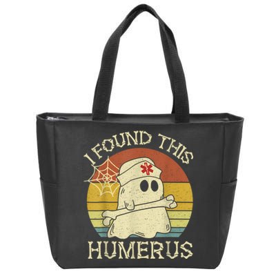 Retro I Found This Humerus Halloween Ghost Nurse Humorous Zip Tote Bag