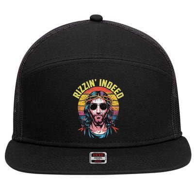 Rizzin Indeed Funny Jesus He Is Rizzin Easter Christian 7 Panel Mesh Trucker Snapback Hat