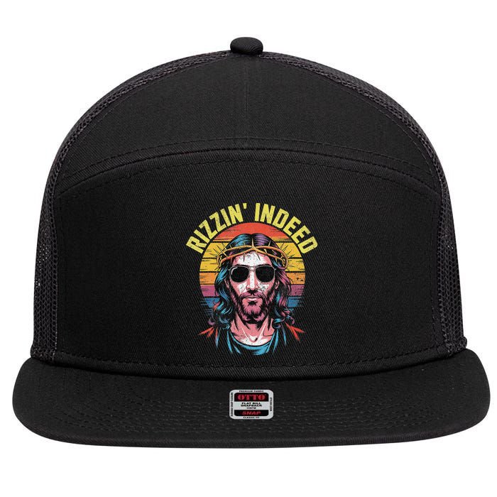 Rizzin Indeed Funny Jesus He Is Rizzin Easter Christian 7 Panel Mesh Trucker Snapback Hat