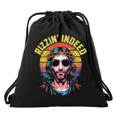 Rizzin Indeed Funny Jesus He Is Rizzin Easter Christian Drawstring Bag
