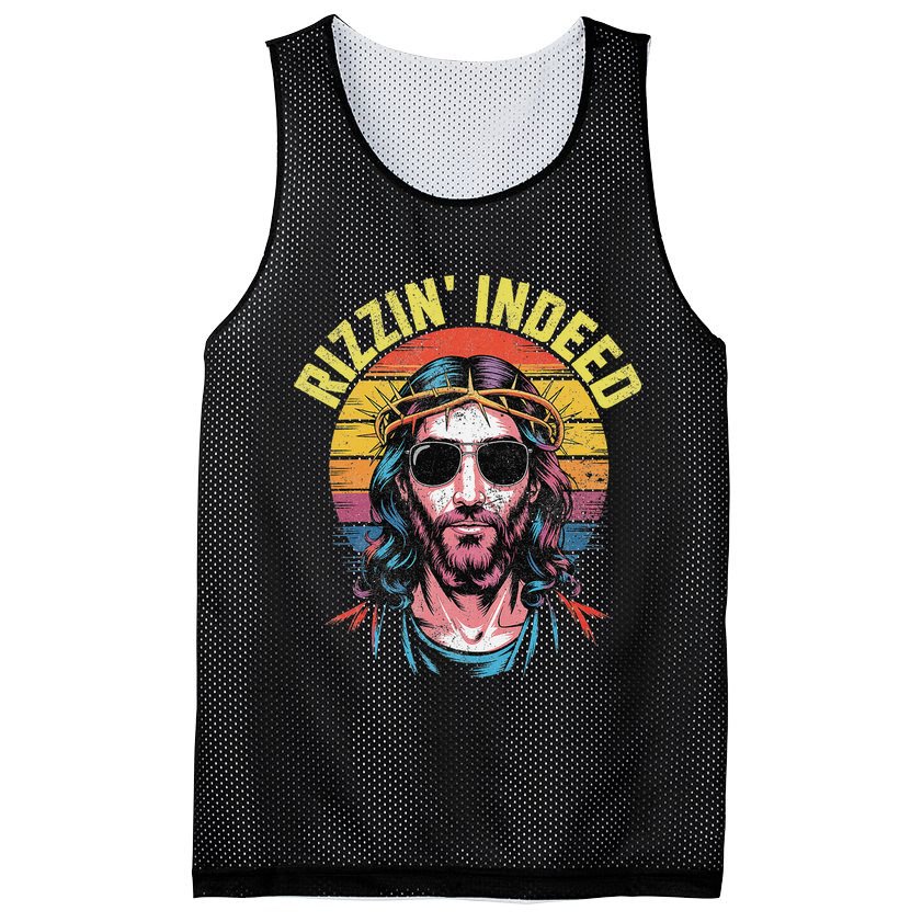 Rizzin Indeed Funny Jesus He Is Rizzin Easter Christian Mesh Reversible Basketball Jersey Tank