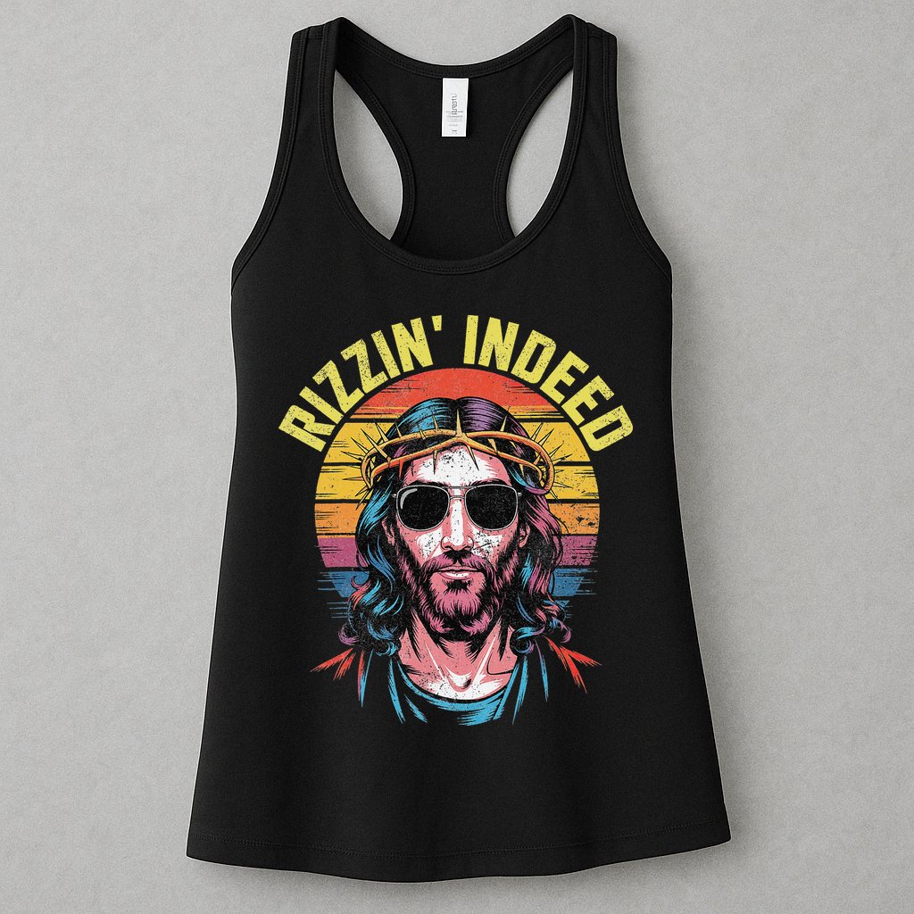 Rizzin Indeed Funny Jesus He Is Rizzin Easter Christian Womens Tank Top