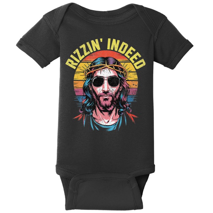 Rizzin Indeed Funny Jesus He Is Rizzin Easter Christian Baby Bodysuit