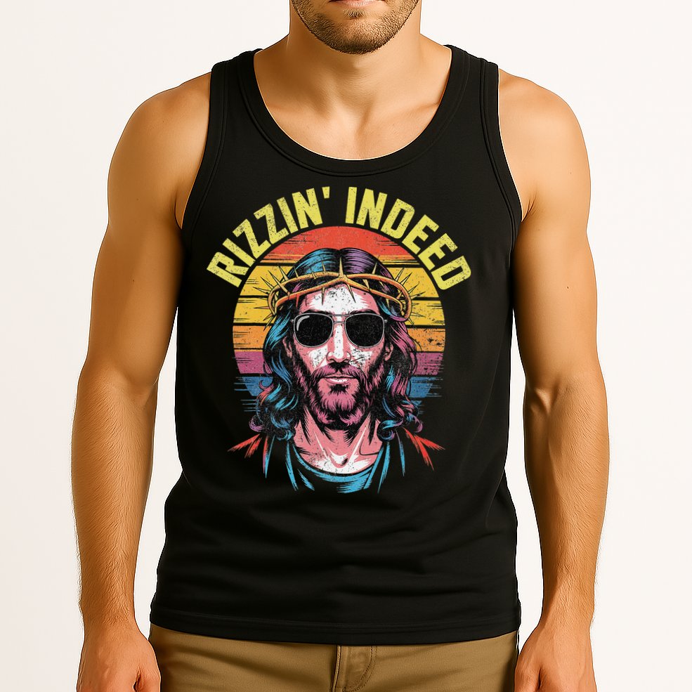 Rizzin Indeed Funny Jesus He Is Rizzin Easter Christian Tank Top