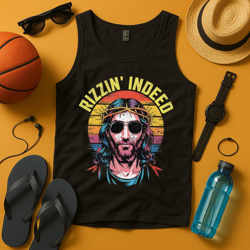 Rizzin Indeed Funny Jesus He Is Rizzin Easter Christian Tank Top
