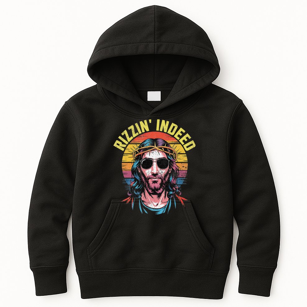 Rizzin Indeed Funny Jesus He Is Rizzin Easter Christian Kids Hoodie