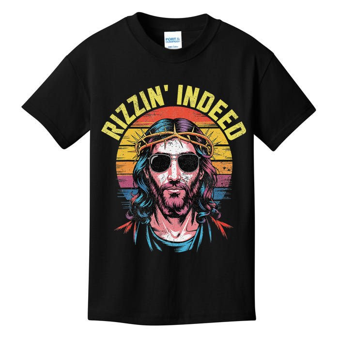 Rizzin Indeed Funny Jesus He Is Rizzin Easter Christian Kids T-Shirt