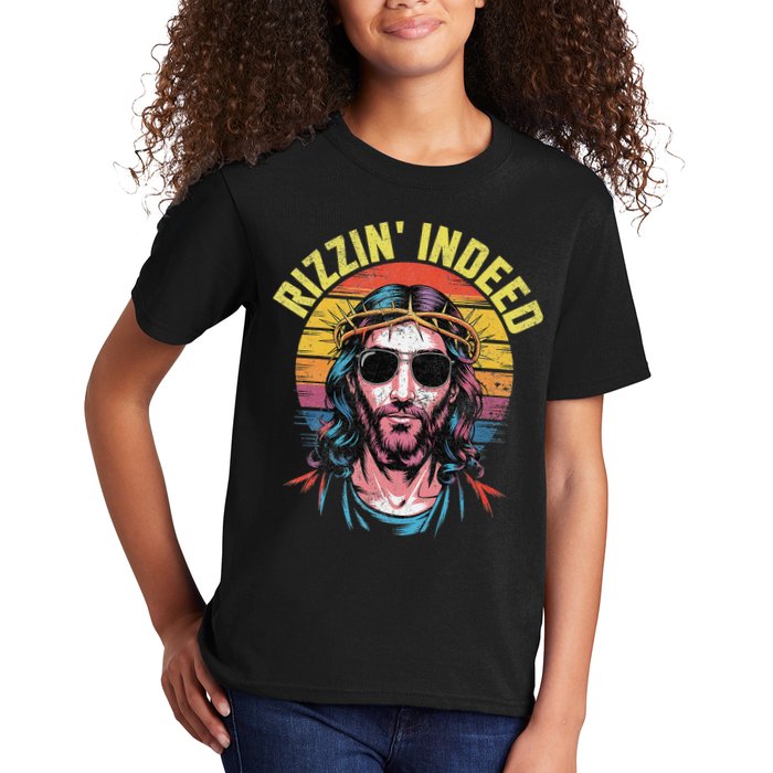 Rizzin Indeed Funny Jesus He Is Rizzin Easter Christian Kids T-Shirt