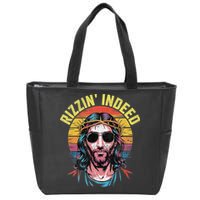 Rizzin Indeed Funny Jesus He Is Rizzin Easter Christian Zip Tote Bag