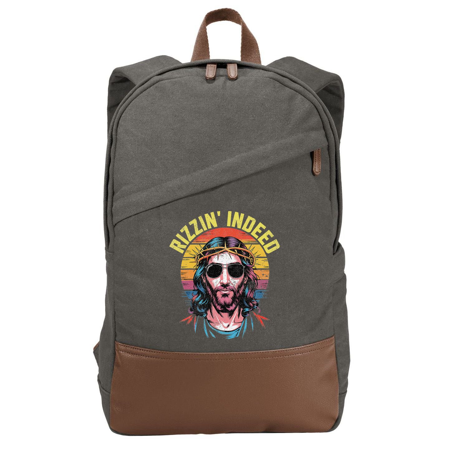 Rizzin Indeed Funny Jesus He Is Rizzin Easter Christian Cotton Canvas Backpack