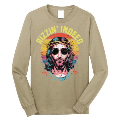 Rizzin Indeed Funny Jesus He Is Rizzin Easter Christian Long Sleeve Shirt
