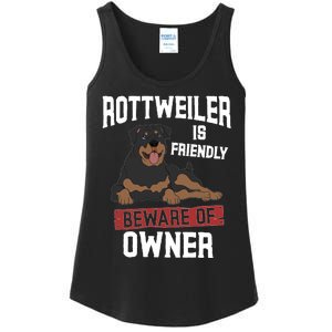 Rottweiler Is Friendly Beware Of Owner Funny Rottie Sweatshirt Ladies Essential Tank