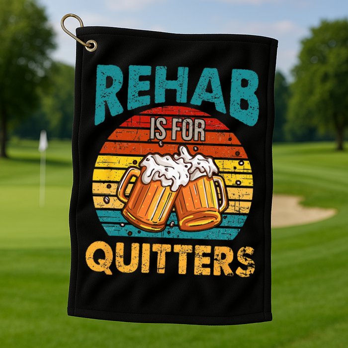 Rehab Is For Quitters Funny Rehabilition Wine Beer Lovers Golf Towel