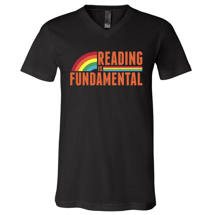 Reading Is Fundamental Retro Rainbow Book Worm V-Neck T-Shirt