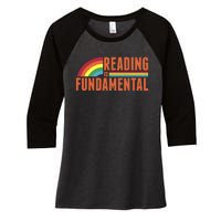 Reading Is Fundamental Retro Rainbow Book Worm Women's Tri-Blend 3/4-Sleeve Raglan Shirt