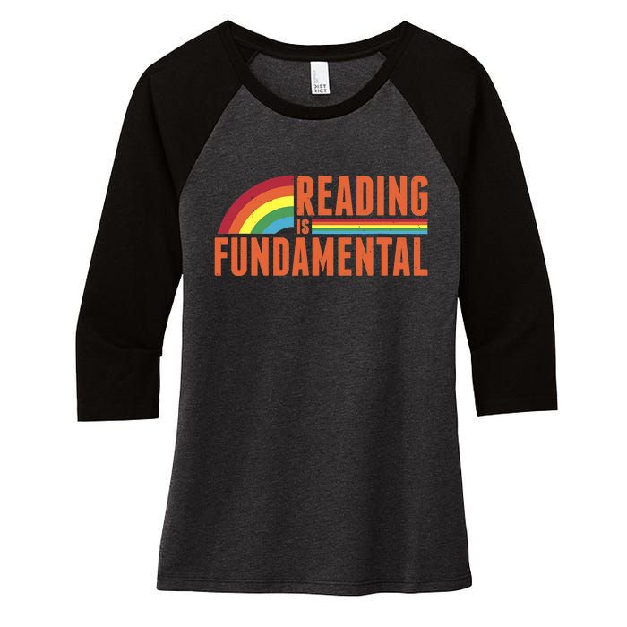 Reading Is Fundamental Retro Rainbow Book Worm Women's Tri-Blend 3/4-Sleeve Raglan Shirt