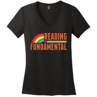 Reading Is Fundamental Retro Rainbow Book Worm Women's V-Neck T-Shirt