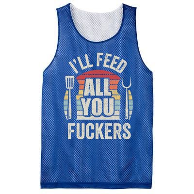 Retro I'll Feed All You Fuckers Barbecue Cookout Chef Bbq Cool Gift Mesh Reversible Basketball Jersey Tank