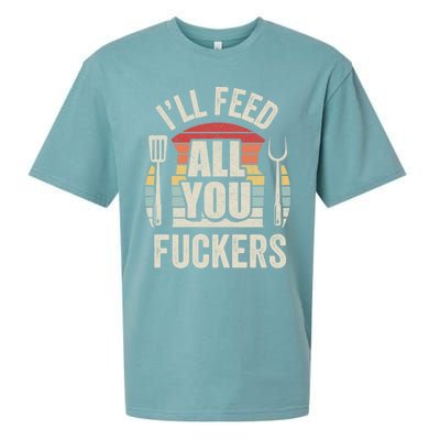 Retro I'll Feed All You Fuckers Barbecue Cookout Chef Bbq Cool Gift Sueded Cloud Jersey T-Shirt