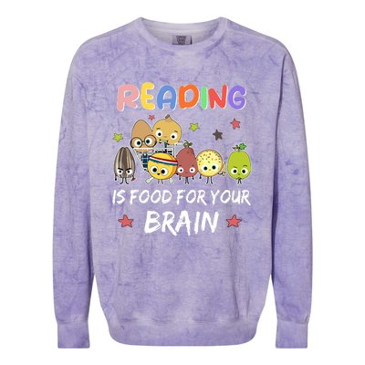 Reading Is Food For Your Brain ChildrenS Books Characters Colorblast Crewneck Sweatshirt