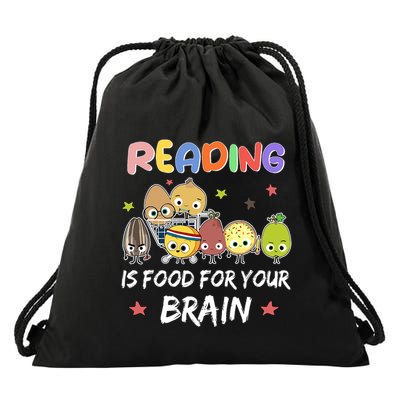 Reading Is Food For Your Brain ChildrenS Books Characters Drawstring Bag