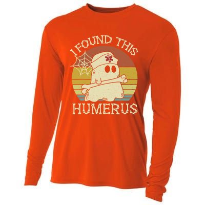 Retro I Found This Humerus Halloween Ghost Nurse Humorous Cute Gift Cooling Performance Long Sleeve Crew