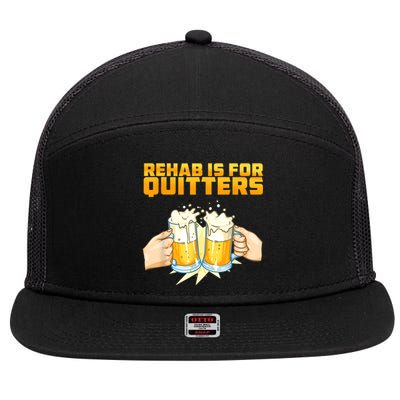 Rehab Is For Quitters Funny Rehabilition Wine Beer Lovers 7 Panel Mesh Trucker Snapback Hat