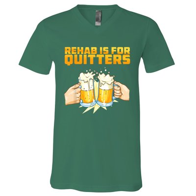 Rehab Is For Quitters Funny Rehabilition Wine Beer Lovers V-Neck T-Shirt