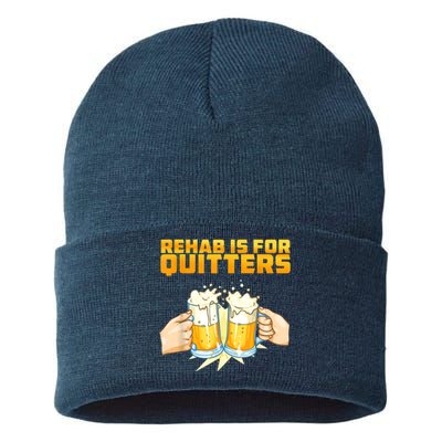 Rehab Is For Quitters Funny Rehabilition Wine Beer Lovers Sustainable Knit Beanie