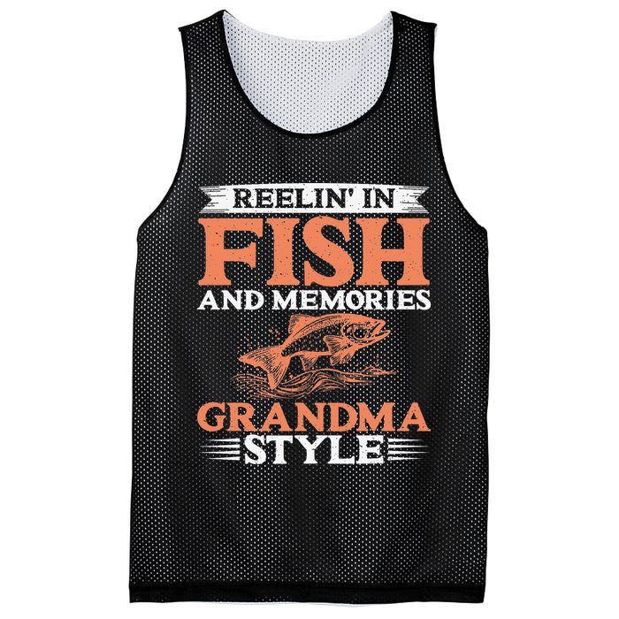 Reelin In Fish And Memories Grandma Style Grandma Fishing Mesh Reversible Basketball Jersey Tank