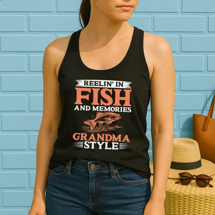 Reelin In Fish And Memories Grandma Style Grandma Fishing Womens Tank Top