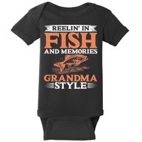 Reelin In Fish And Memories Grandma Style Grandma Fishing Baby Bodysuit