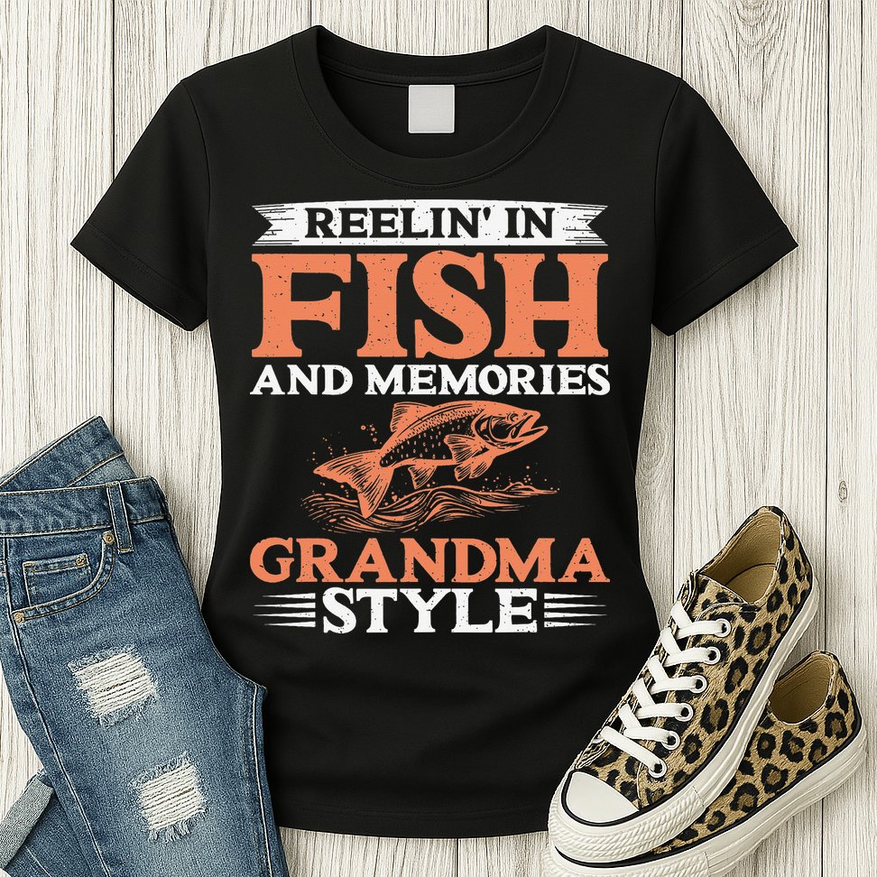 Reelin In Fish And Memories Grandma Style Grandma Fishing Womens T-Shirt