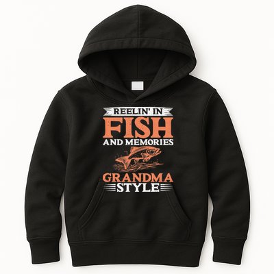 Reelin In Fish And Memories Grandma Style Grandma Fishing Kids Hoodie
